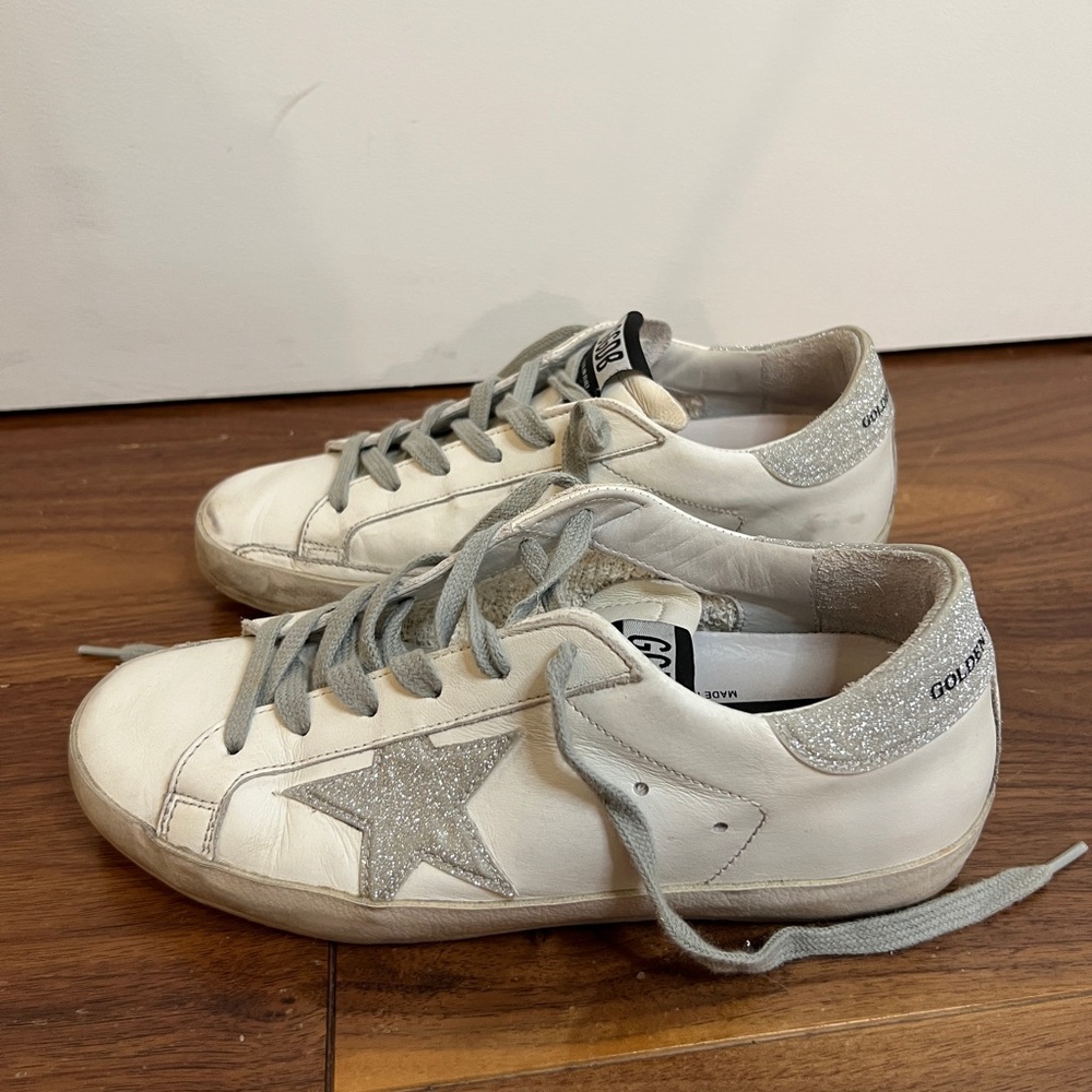 Silver Sparkle and White Golden Goose Sneakers